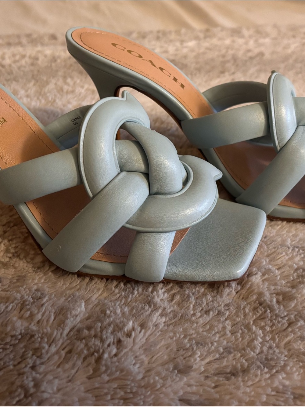 Coach Women's Pale Blue Braided Leather Slide Mules - Picture 5 of 5